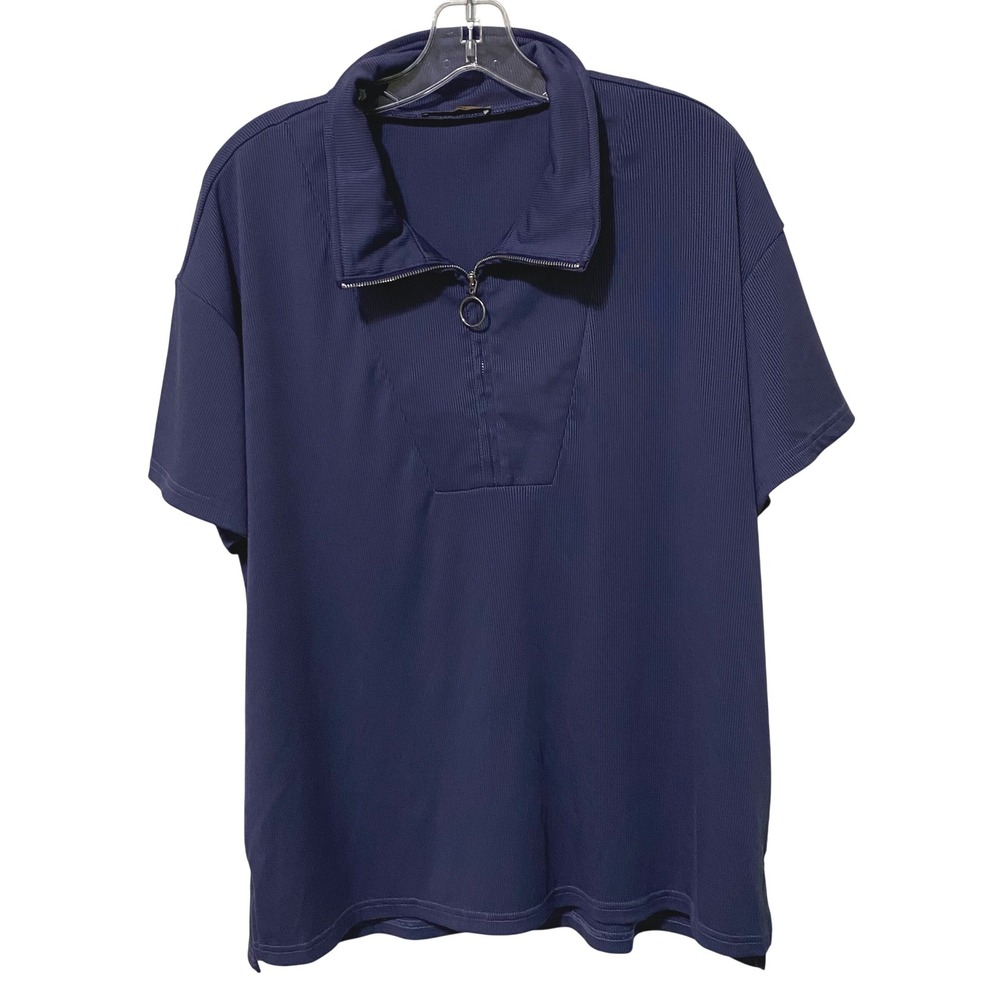 McKol Womens Zip Neck‎ Ribbed Polo Shirt XXL Purple Tenniscore Preppy Athleisure